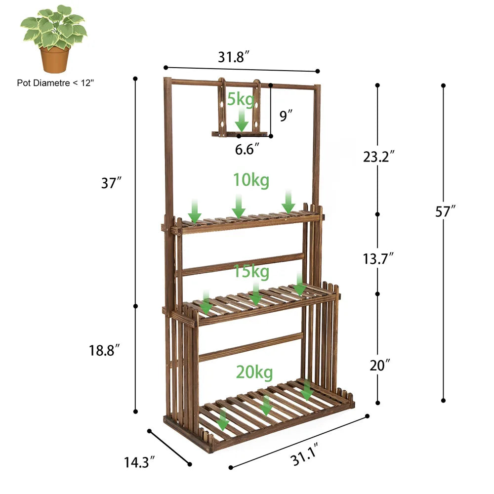 Hanging 3-Tier Wooden Plant Shelf