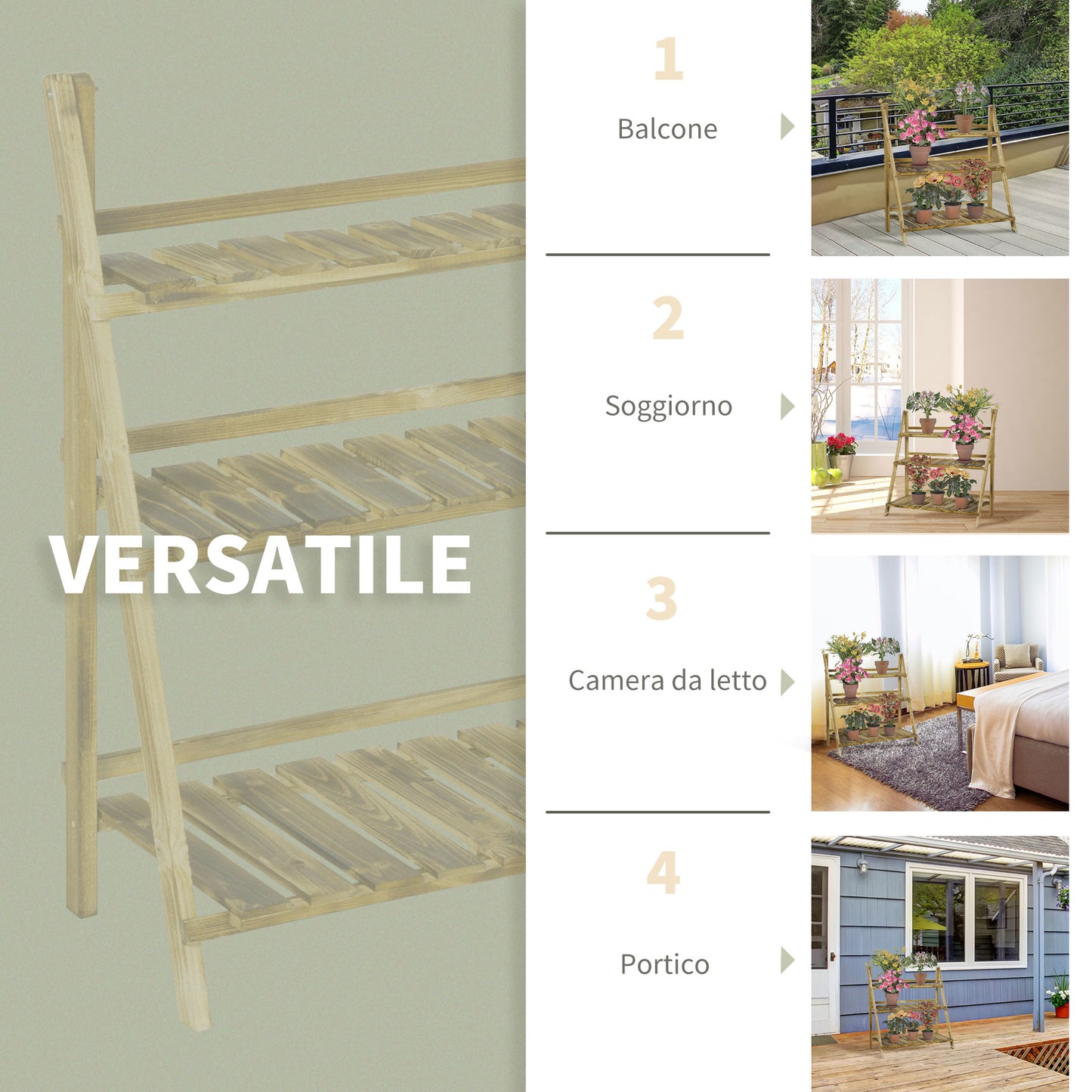 Outsunny Wooden Folding Flower Pot Stand 3 Tier Garden Planter Display Ladder Gardener Storage Shelves Rack Herb Holder