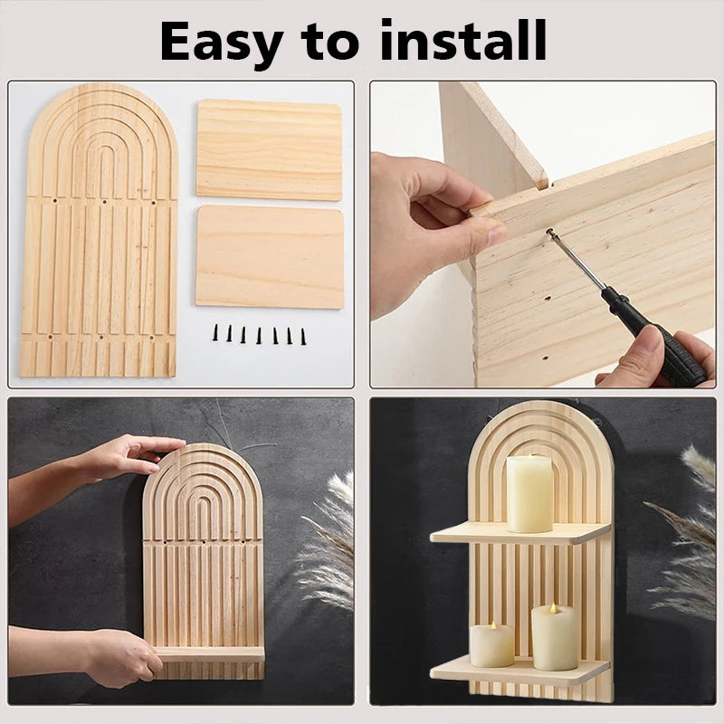 Bohemian Arch Wooden Wall Shelf