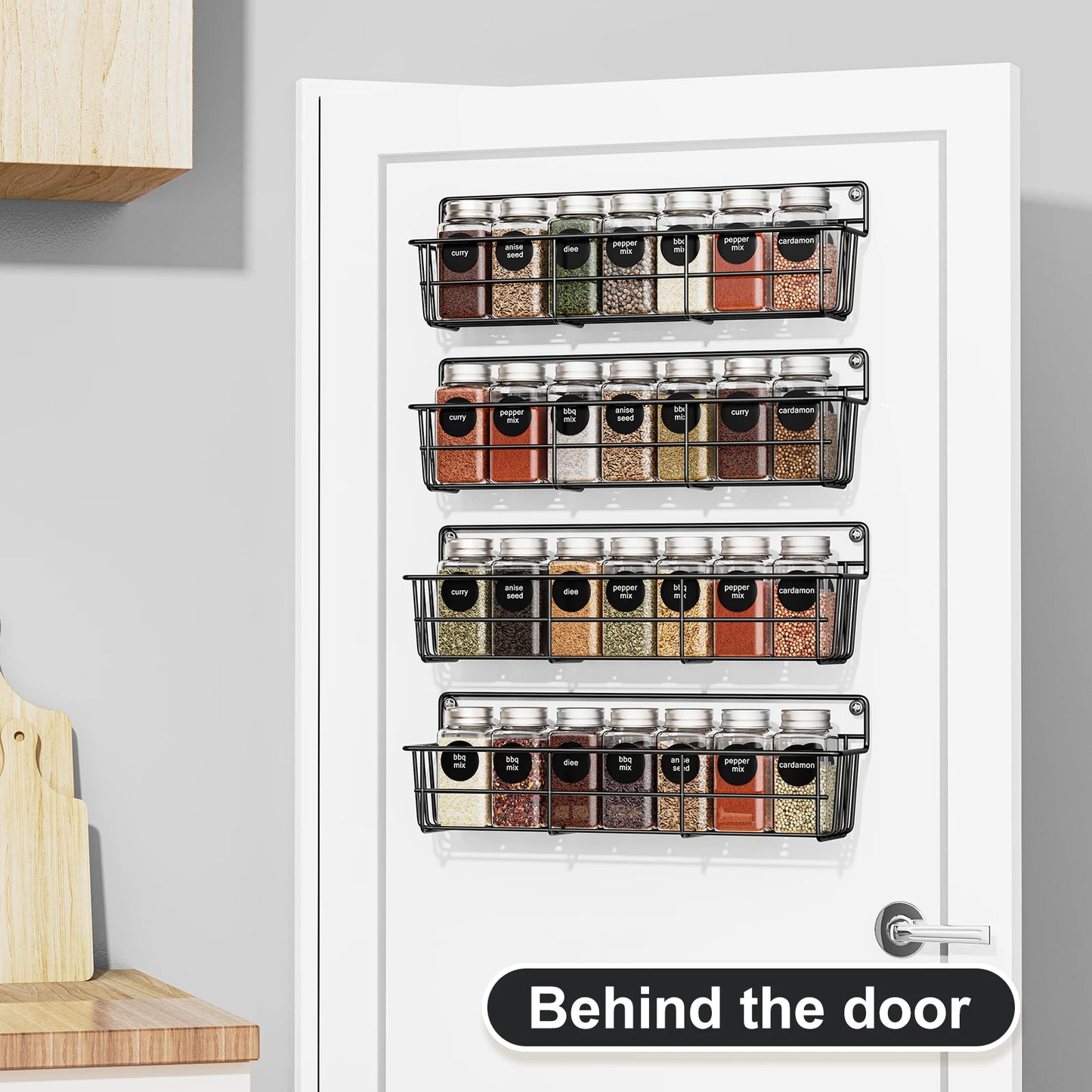 4pcs Wall-Mounted Kitchen Spice Organizer Racks