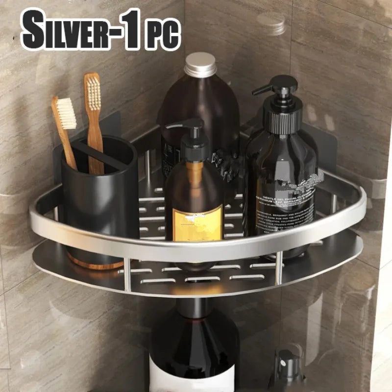 No-Drill Aluminium Bathroom Shelf – Shampoo & Makeup Organizer