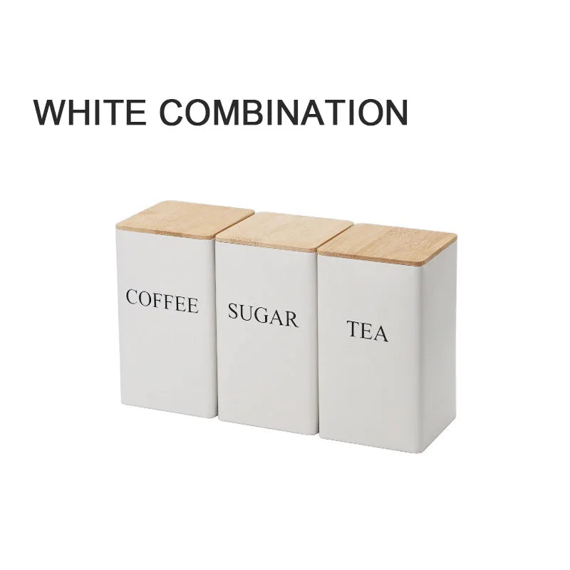 Modern Metal Coffee Bean Storage Jar with Bamboo Lid