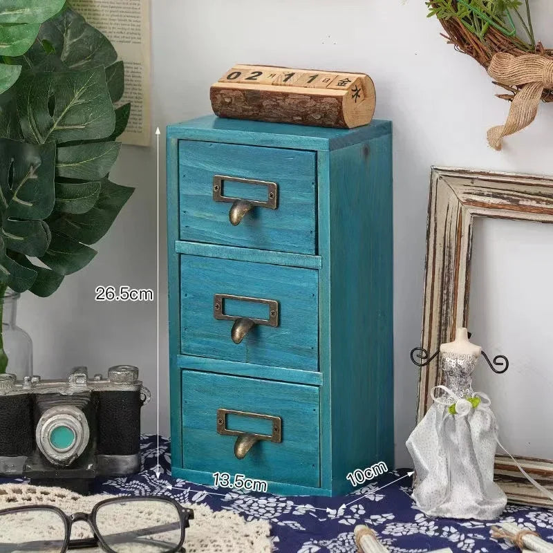 Retro 3-Tier Wooden Storage Drawer Organizer