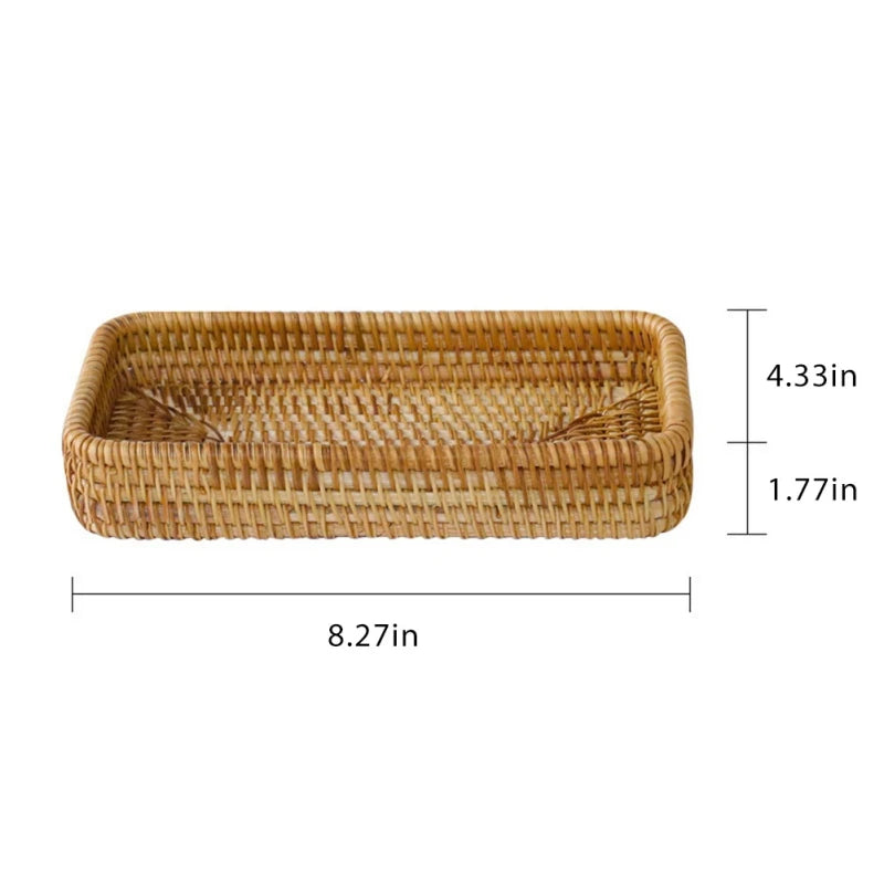 Handwoven Rattan Storage Basket Square Wicker Tray Picnic Basket Bread Food Plate Fruit Cake Sundries Box Home Desk Decoration