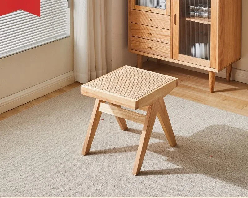 Nordic Solid Wood Rattan Woven Bench