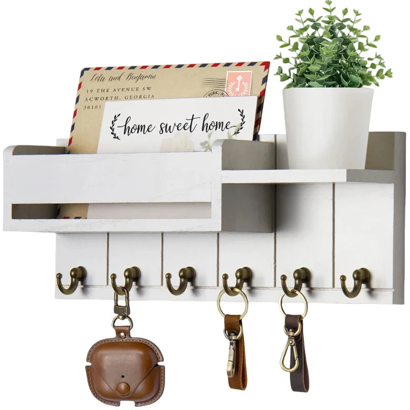 Rustic Wood Key Holder with Shelf