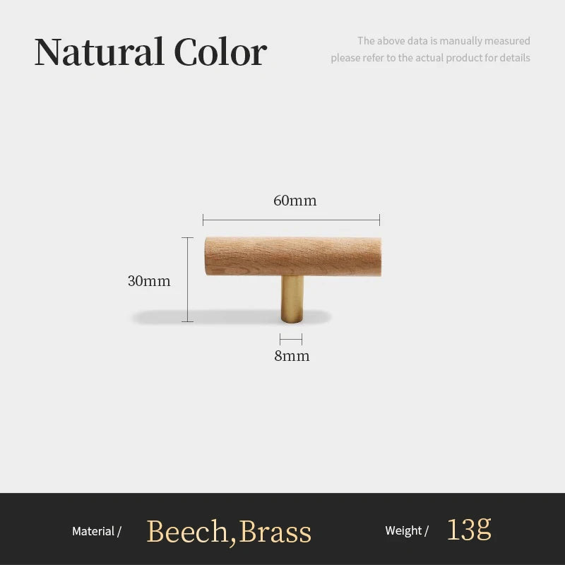 Nordic Walnut Wood Handle T bar Drawer Knobs Cupboard Long Pulls Kitchen Cabinet Door Handle Furniture Decorate Pulls and Knob