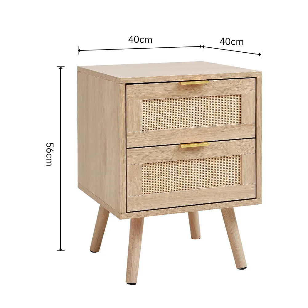 Nordic solid wood rattan side cabinet 2 pieces
