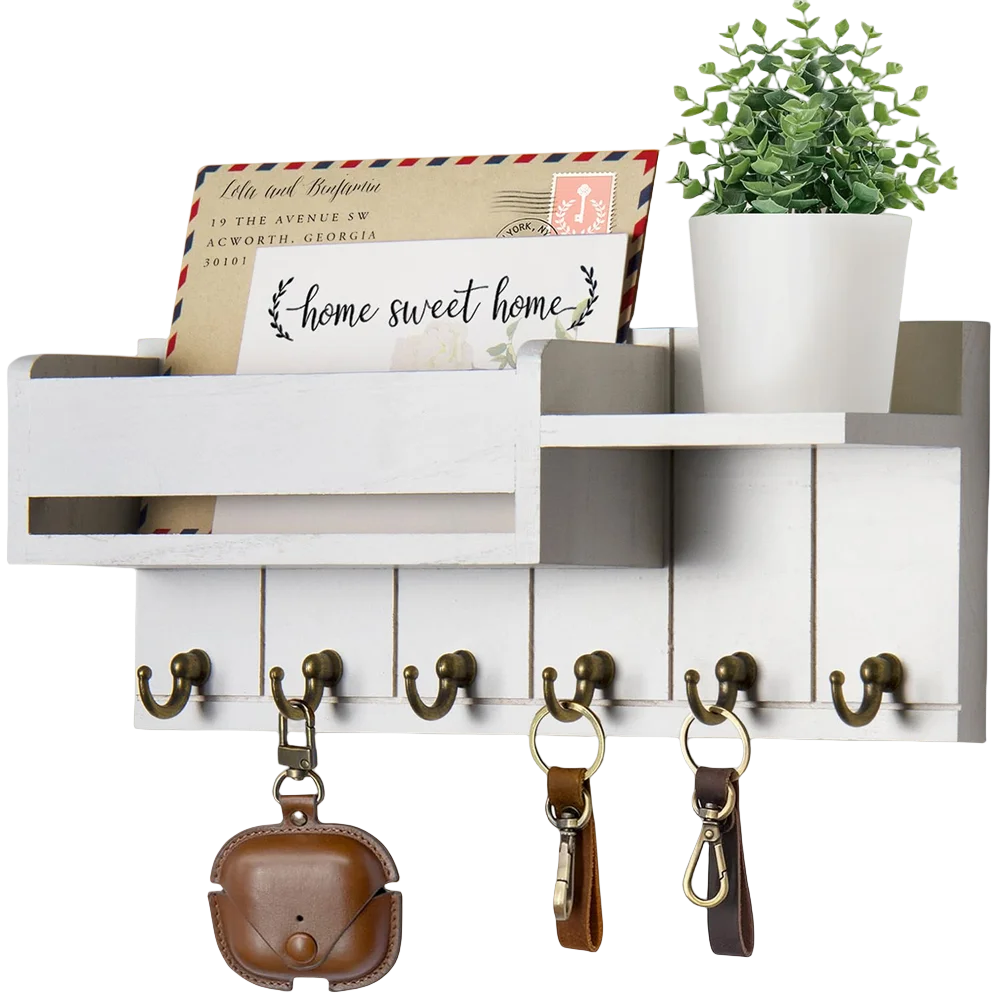 Rustic Wooden Key Rack & Mail Organizer