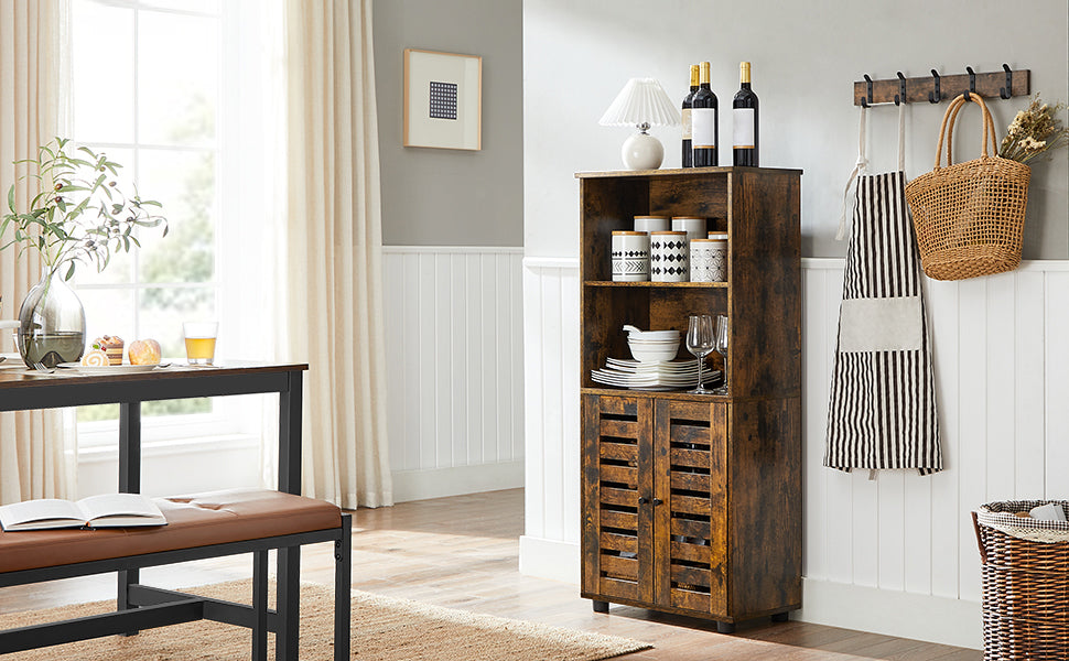 VASAGLE Floor Standing Cabinet, Storage Cabinet, Kitchen Cupboard, Bookcase with Louvered Doors