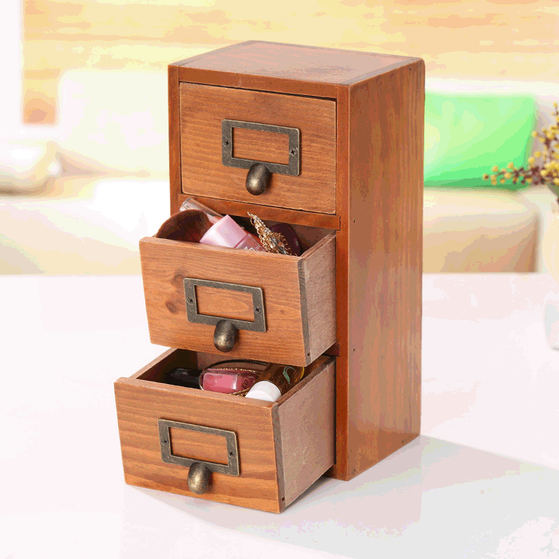 Retro 3-Tier Wooden Storage Drawer Organizer