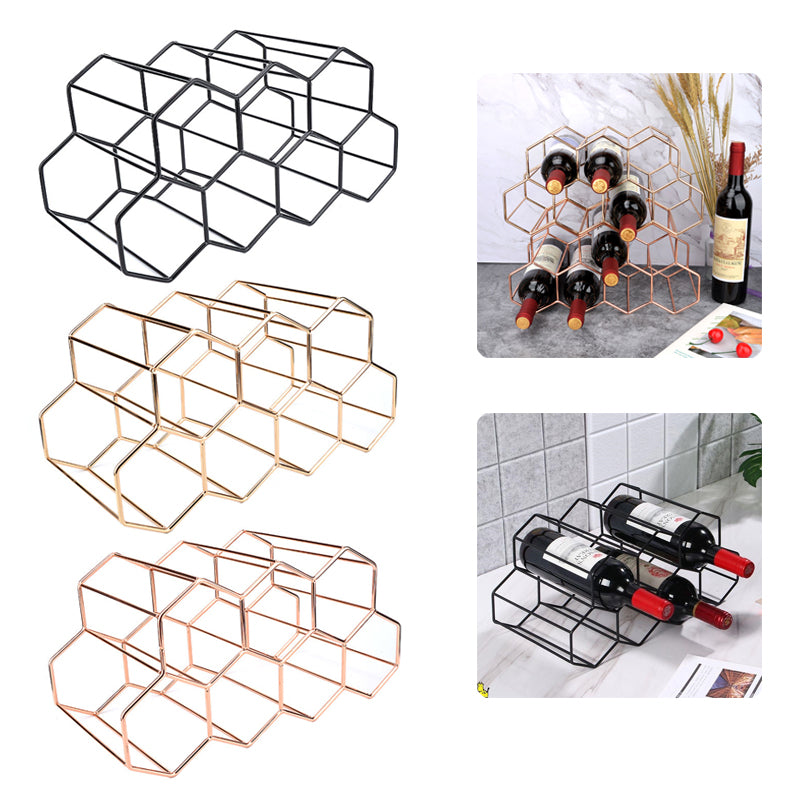 Hexagon Metal Wine Rack – 9-Bottle Tabletop Holder