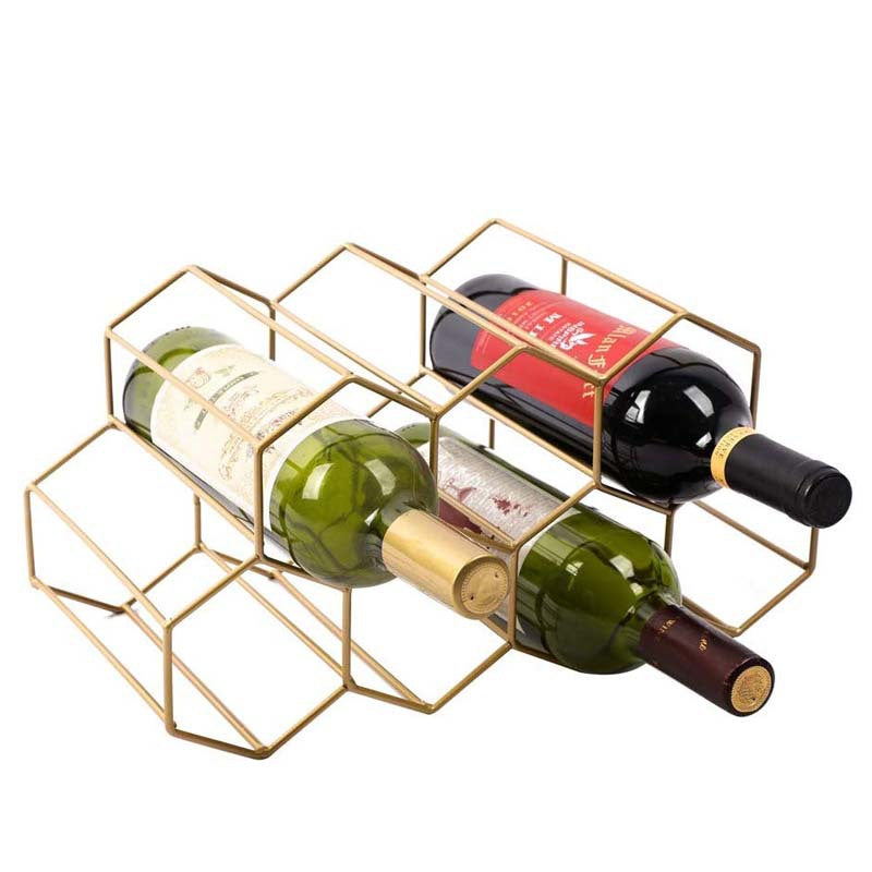Hexagon Metal Wine Rack – 9-Bottle Tabletop Holder