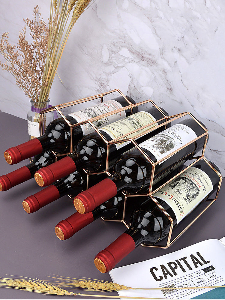 Hexagon Metal Wine Rack – 9-Bottle Tabletop Holder