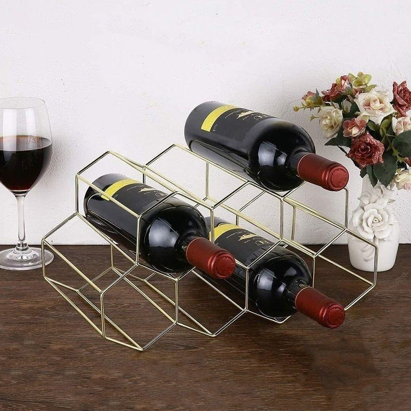 Hexagon Metal Wine Rack – 9-Bottle Tabletop Holder