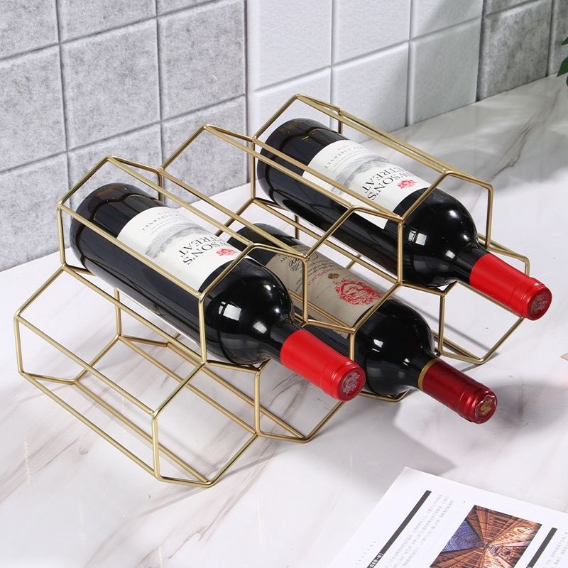Hexagon Metal Wine Rack – 9-Bottle Tabletop Holder