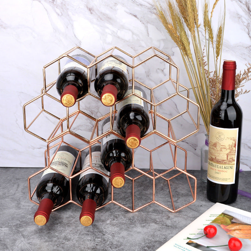 Hexagon Metal Wine Rack – 9-Bottle Tabletop Holder