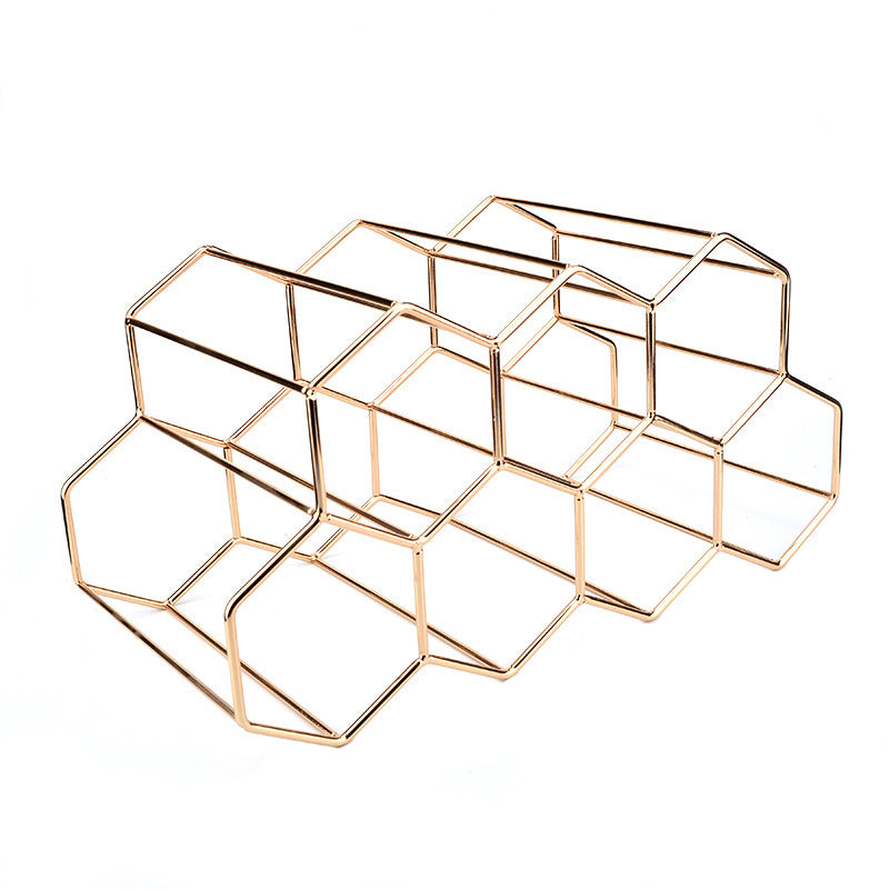 Hexagon Metal Wine Rack – 9-Bottle Tabletop Holder