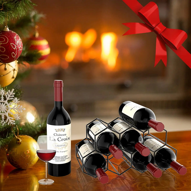 Hexagon Metal Wine Rack – 9-Bottle Tabletop Holder