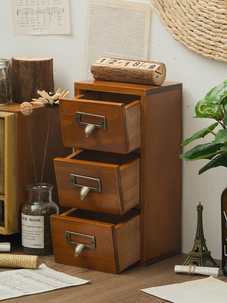 Retro 3-Tier Wooden Storage Drawer Organizer