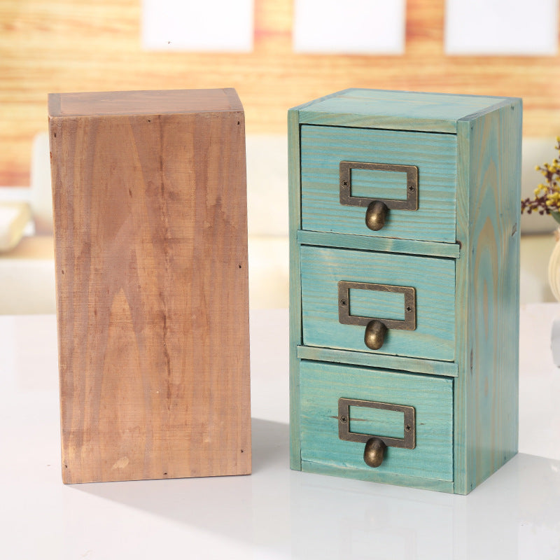 Retro 3-Tier Wooden Storage Drawer Organizer