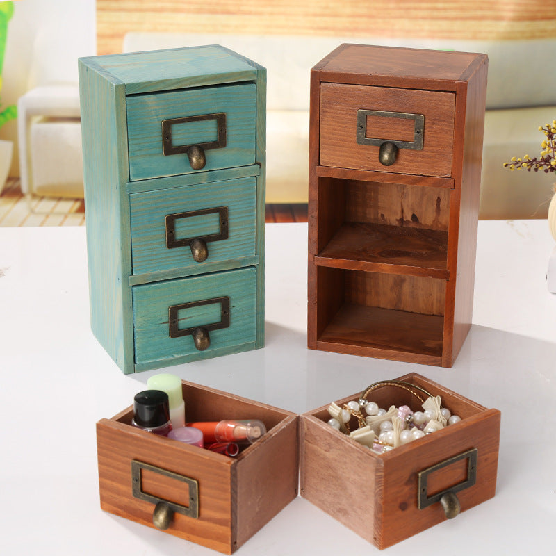 Retro 3-Tier Wooden Storage Drawer Organizer