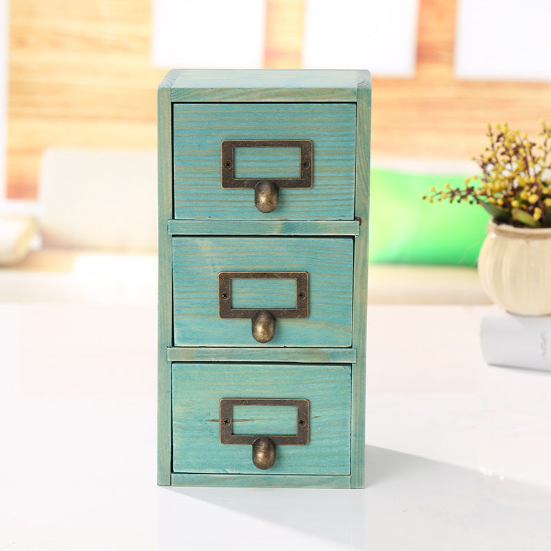 Retro 3-Tier Wooden Storage Drawer Organizer