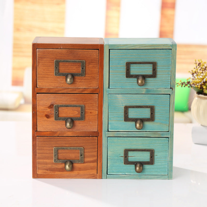 Retro 3-Tier Wooden Storage Drawer Organizer