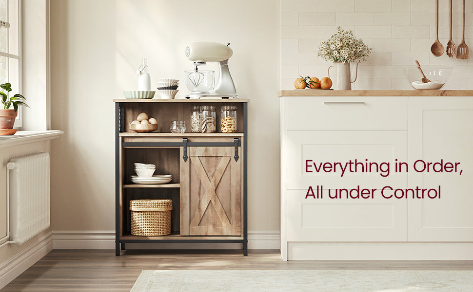 VASAGLE Sideboard, Storage Cabinet, Kitchen Cupboard with Sliding Barn Door
