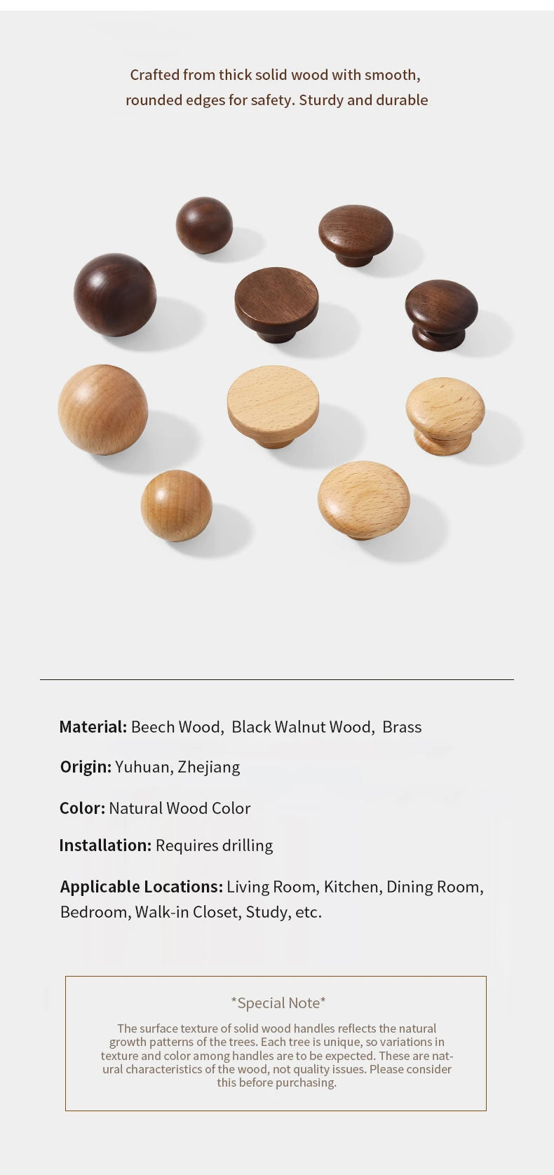 Nordic Walnut Wood Handle T bar Drawer Knobs Cupboard Long Pulls Kitchen Cabinet Door Handle Furniture Decorate Pulls and Knob