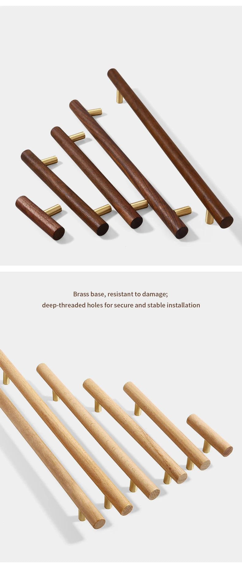 Nordic Walnut Wood Handle T bar Drawer Knobs Cupboard Long Pulls Kitchen Cabinet Door Handle Furniture Decorate Pulls and Knob