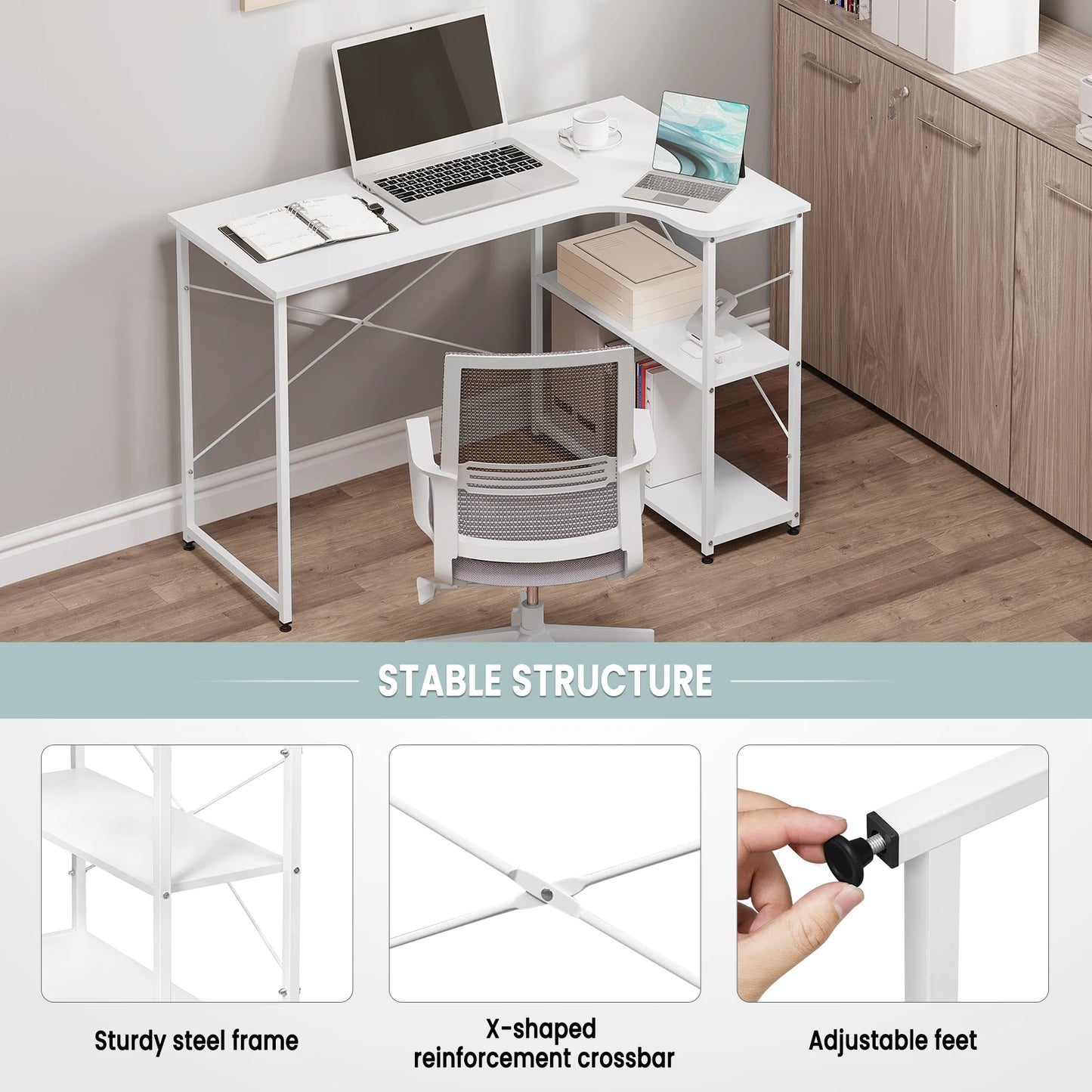 WOLTU 1PC Computer Table L-Shaped Office Desk  PC Laptop Table Workstation Study Writing Desk Dining Gaming Table