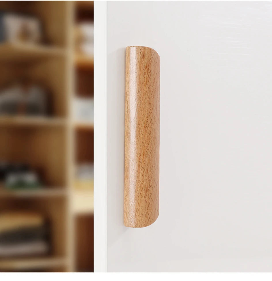Wooden Furniture Handle Drawer Pulls Nordic Cabinet Solid Wood Handles Environmental Friendly Wardrobe Knob with Mounting Screws