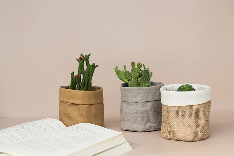 Retro Kraft Paper  Flower Basket Desktop Makeup Washable Fabric Storage Basket Flower Pot Cover Pen Holder Home Supplies