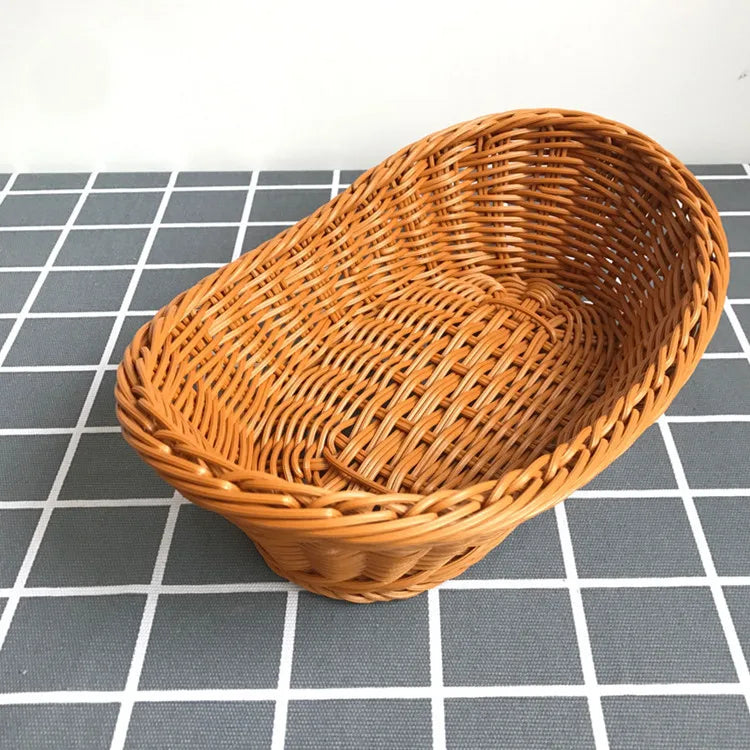 Oval Curved Rattan Wicker Woven Serving Baskets for Bread Fruit Vegetables Restaurant Serving Tabletop Display Rattan Basket