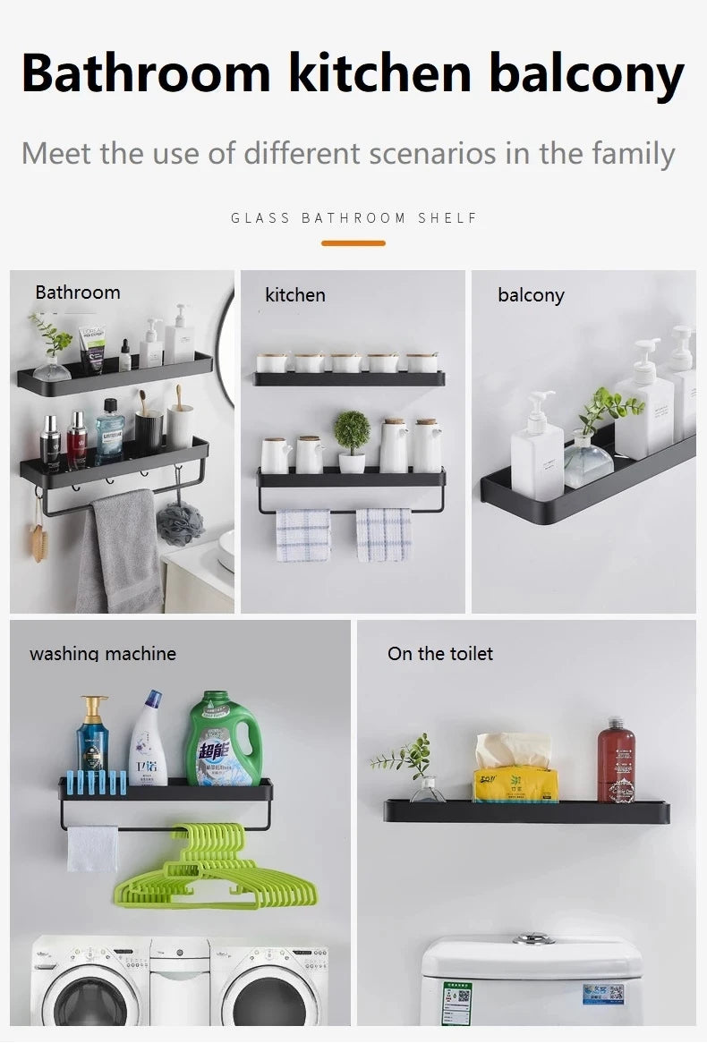 Black Aluminium Bathroom Shelf