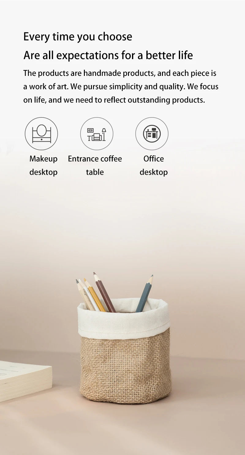 Retro Kraft Paper  Flower Basket Desktop Makeup Washable Fabric Storage Basket Flower Pot Cover Pen Holder Home Supplies