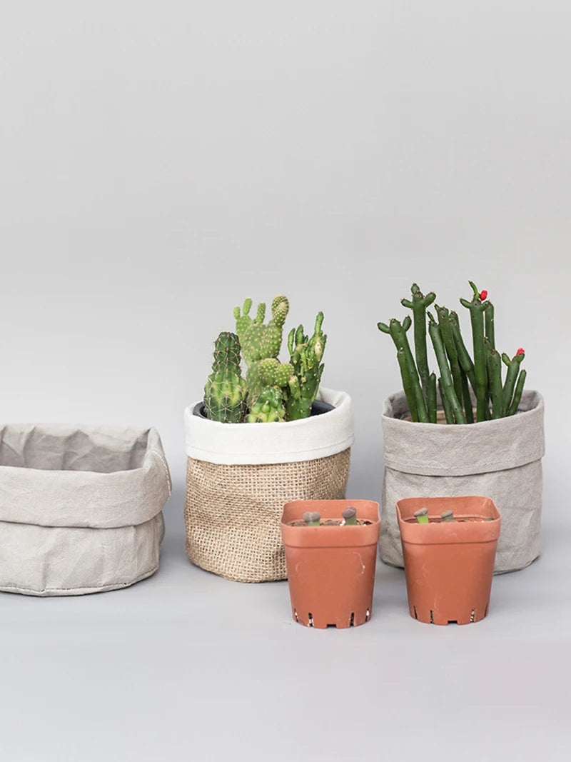 Retro Kraft Paper  Flower Basket Desktop Makeup Washable Fabric Storage Basket Flower Pot Cover Pen Holder Home Supplies