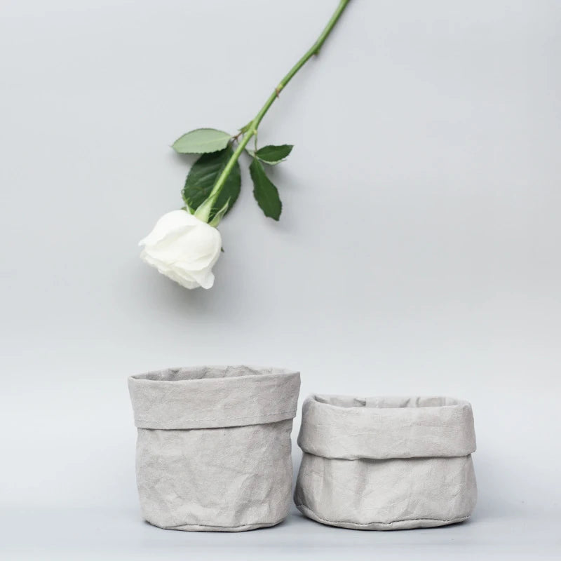 Retro Kraft Paper  Flower Basket Desktop Makeup Washable Fabric Storage Basket Flower Pot Cover Pen Holder Home Supplies
