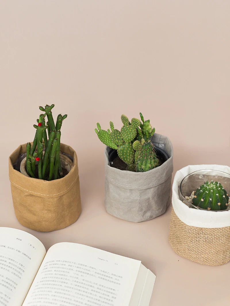 Retro Kraft Paper  Flower Basket Desktop Makeup Washable Fabric Storage Basket Flower Pot Cover Pen Holder Home Supplies