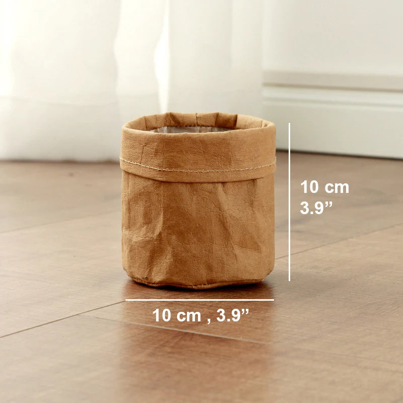 Retro Kraft Paper  Flower Basket Desktop Makeup Washable Fabric Storage Basket Flower Pot Cover Pen Holder Home Supplies