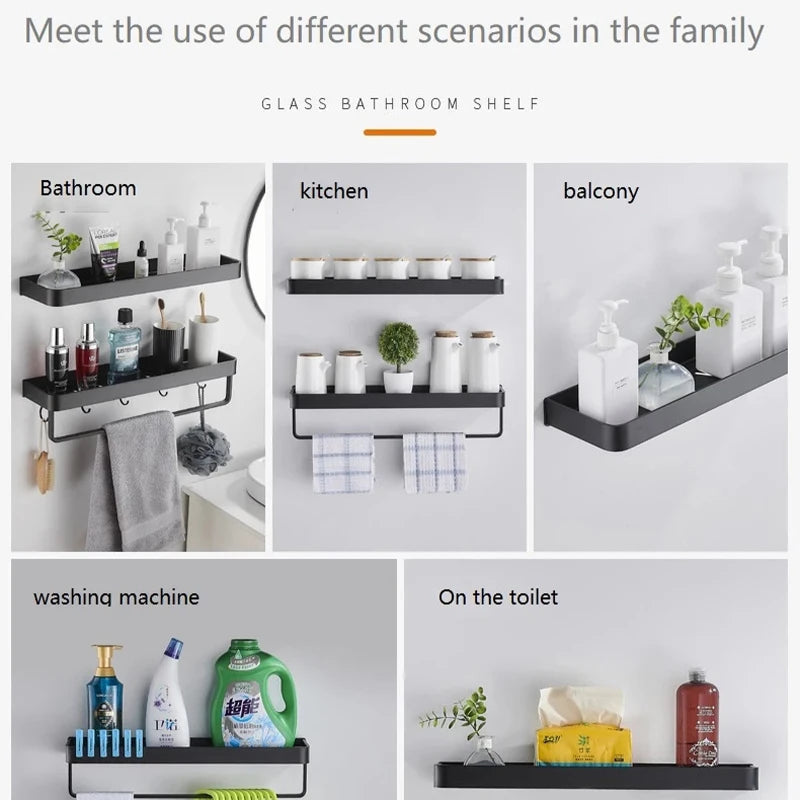 Black Aluminium Bathroom Shelf