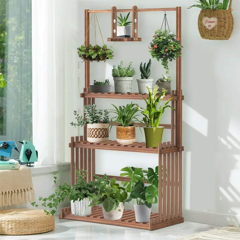 Hanging 3-Tier Wooden Plant Shelf
