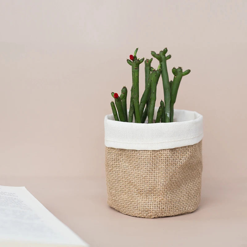 Retro Kraft Paper  Flower Basket Desktop Makeup Washable Fabric Storage Basket Flower Pot Cover Pen Holder Home Supplies