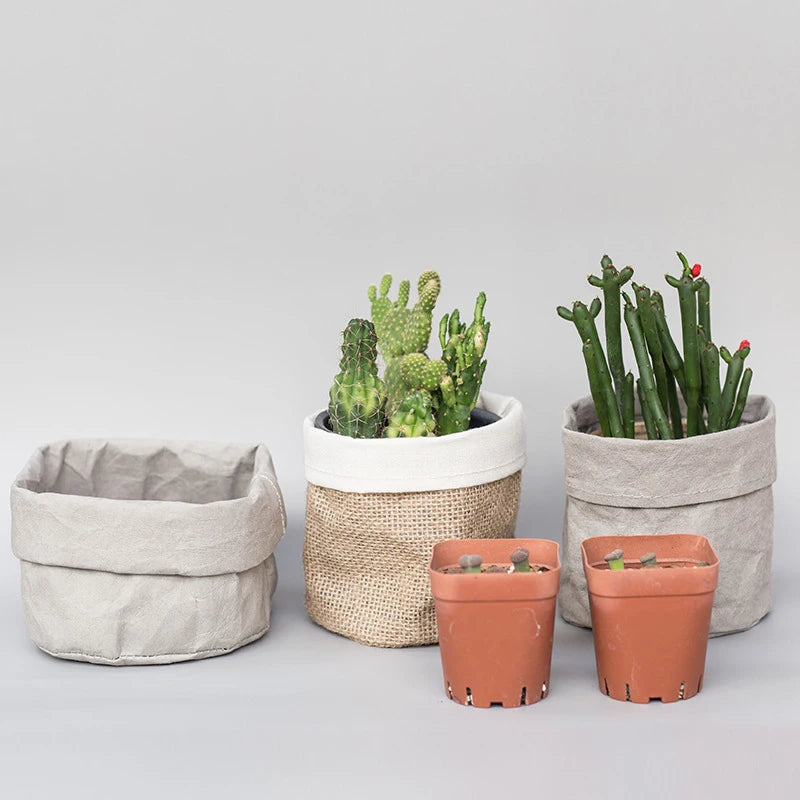 Retro Kraft Paper  Flower Basket Desktop Makeup Washable Fabric Storage Basket Flower Pot Cover Pen Holder Home Supplies