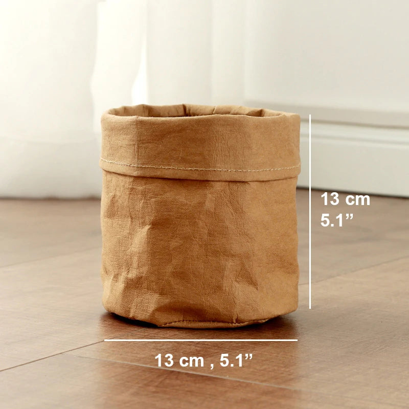 Retro Kraft Paper  Flower Basket Desktop Makeup Washable Fabric Storage Basket Flower Pot Cover Pen Holder Home Supplies