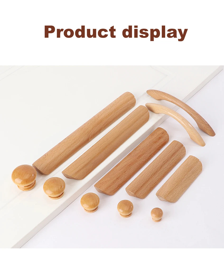 Wooden Furniture Handle Drawer Pulls Nordic Cabinet Solid Wood Handles Environmental Friendly Wardrobe Knob with Mounting Screws