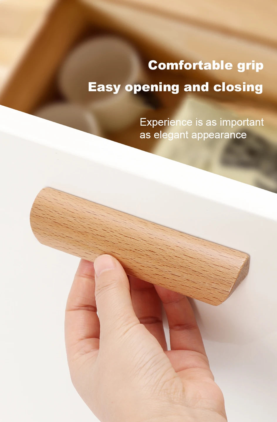 Wooden Furniture Handle Drawer Pulls Nordic Cabinet Solid Wood Handles Environmental Friendly Wardrobe Knob with Mounting Screws