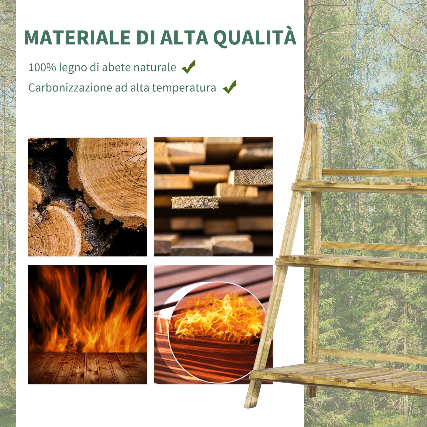 Outsunny Wooden Folding Flower Pot Stand 3 Tier Garden Planter Display Ladder Gardener Storage Shelves Rack Herb Holder