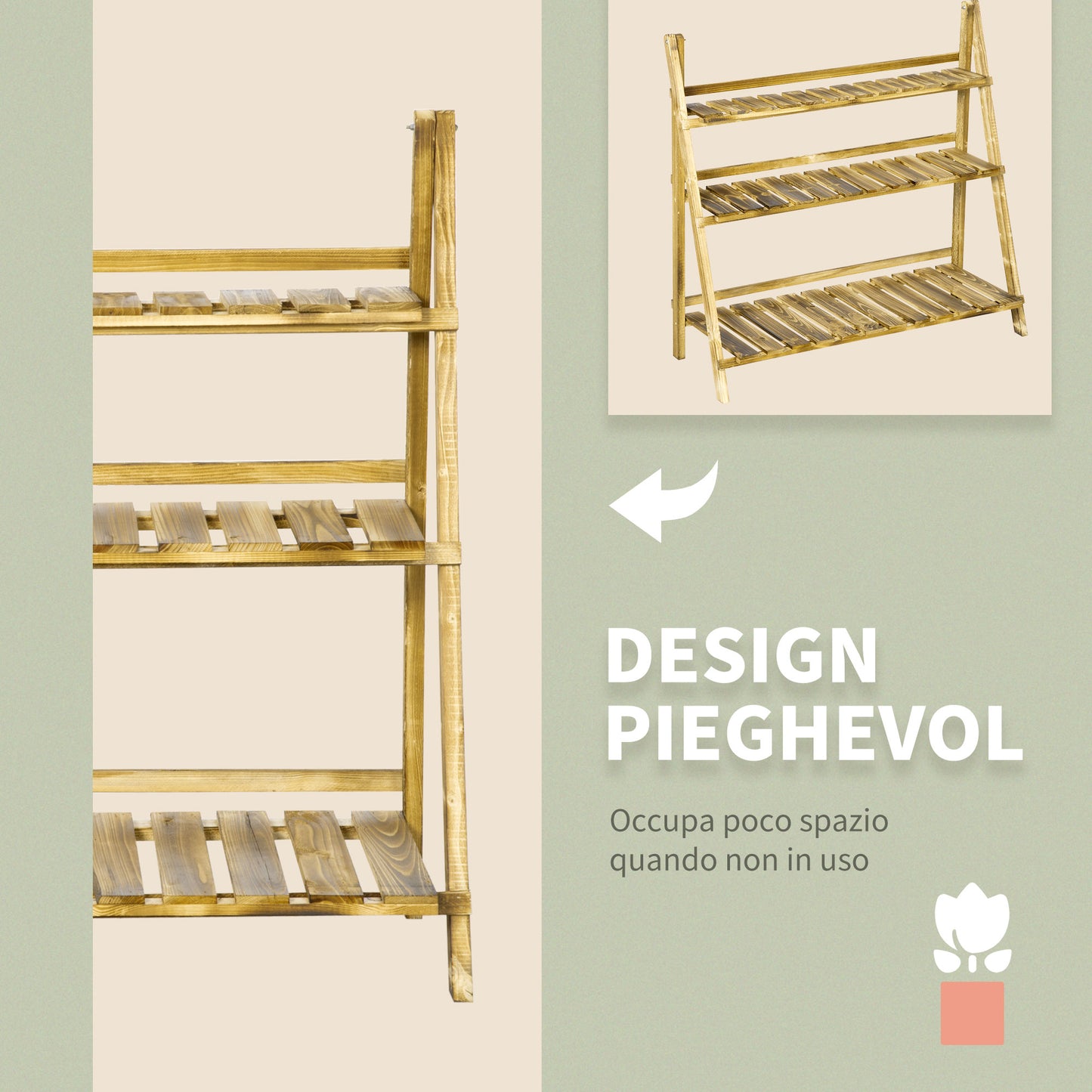 Outsunny Wooden Folding Flower Pot Stand 3 Tier Garden Planter Display Ladder Gardener Storage Shelves Rack Herb Holder